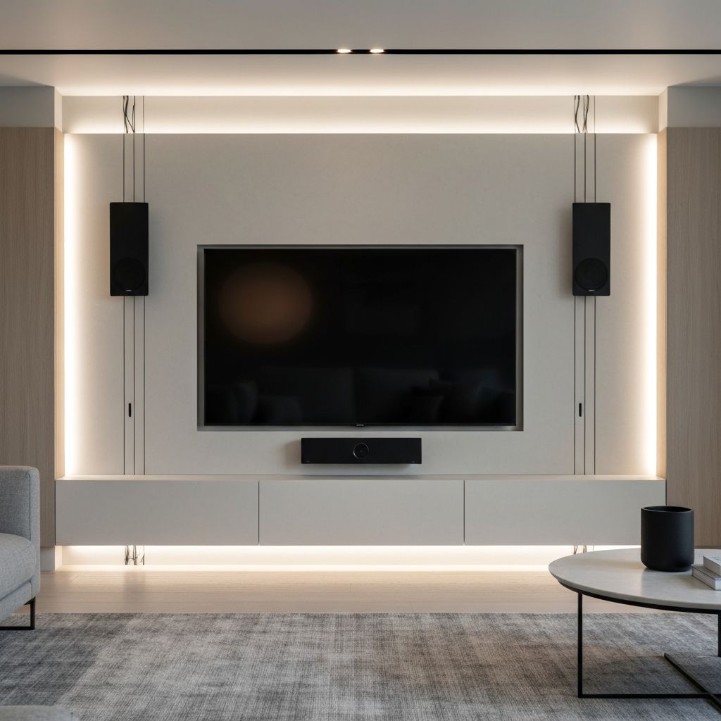 Contemporary Australian media wall with wall-mounted TV